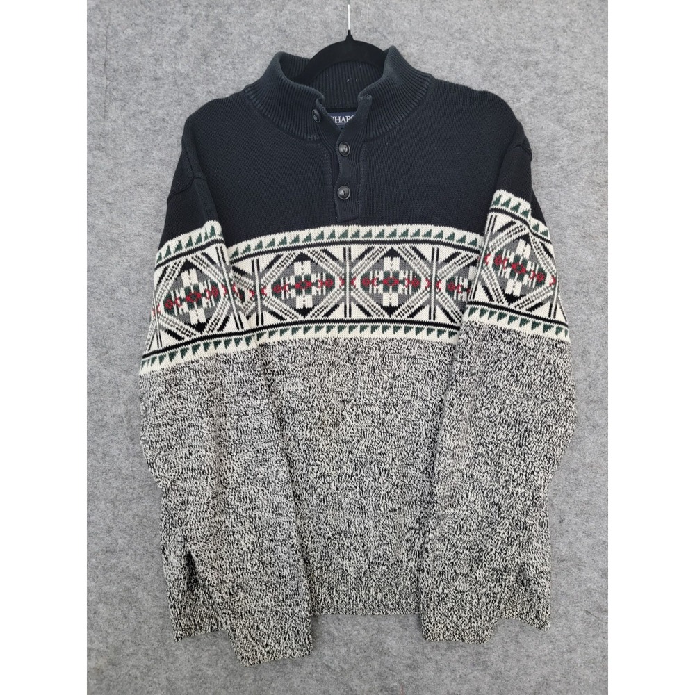 Chaps Sweater Mens Large Heavy Knit Mock Neck Pullover Aztec Southwestern